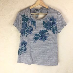 Lucky Brand Stripped Floral Printed Top Medium